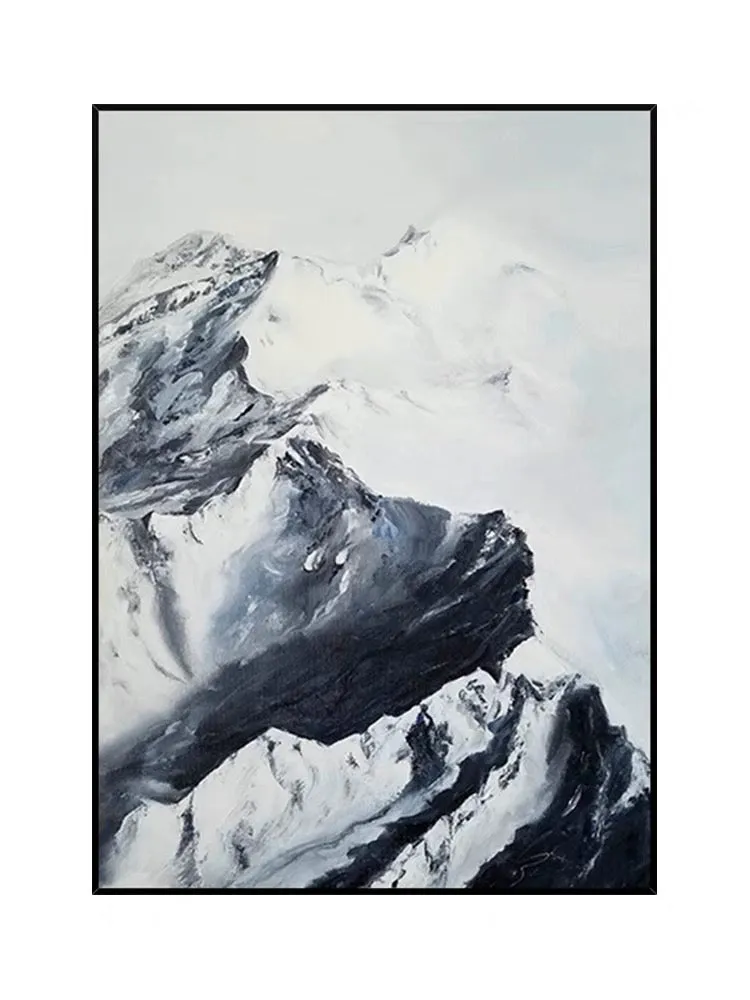 Black and White Snow Mountain Textured Oil Painting