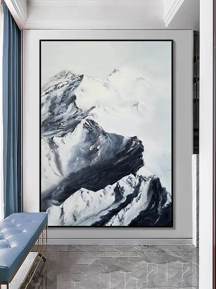 Black and White Snow Mountain Textured Oil Painting