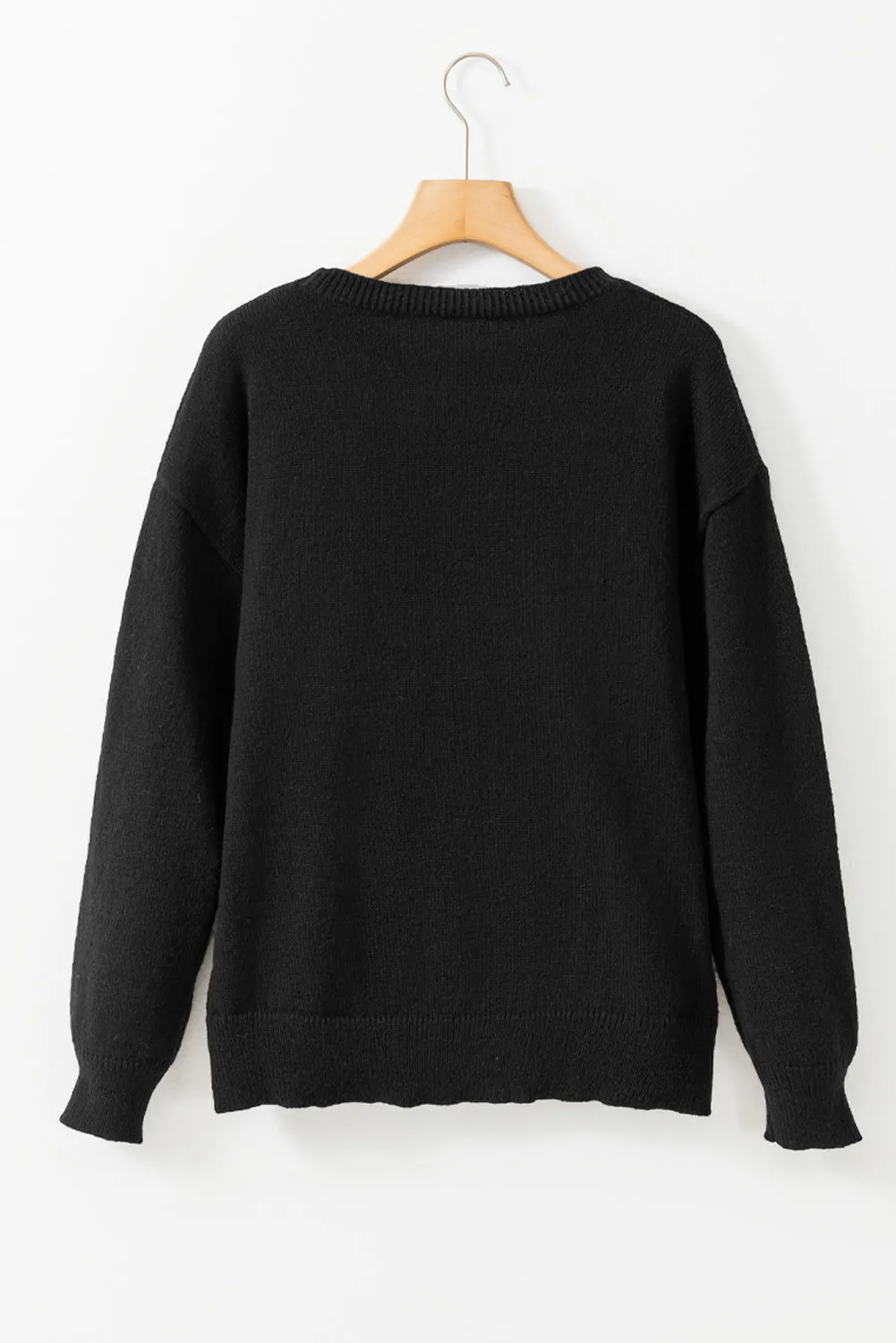 Black Howdy Heart Graphic Round Neck Casual Sweater