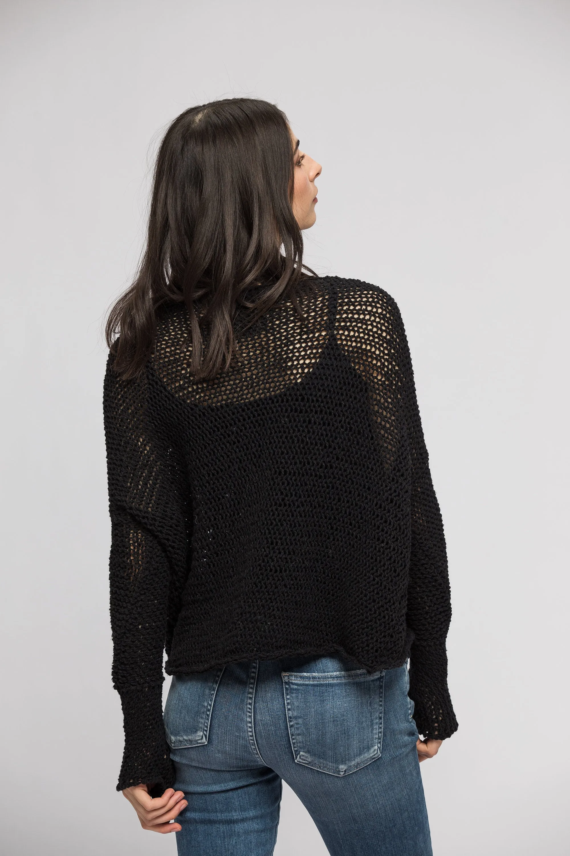 Black Loose knit casual pullover.