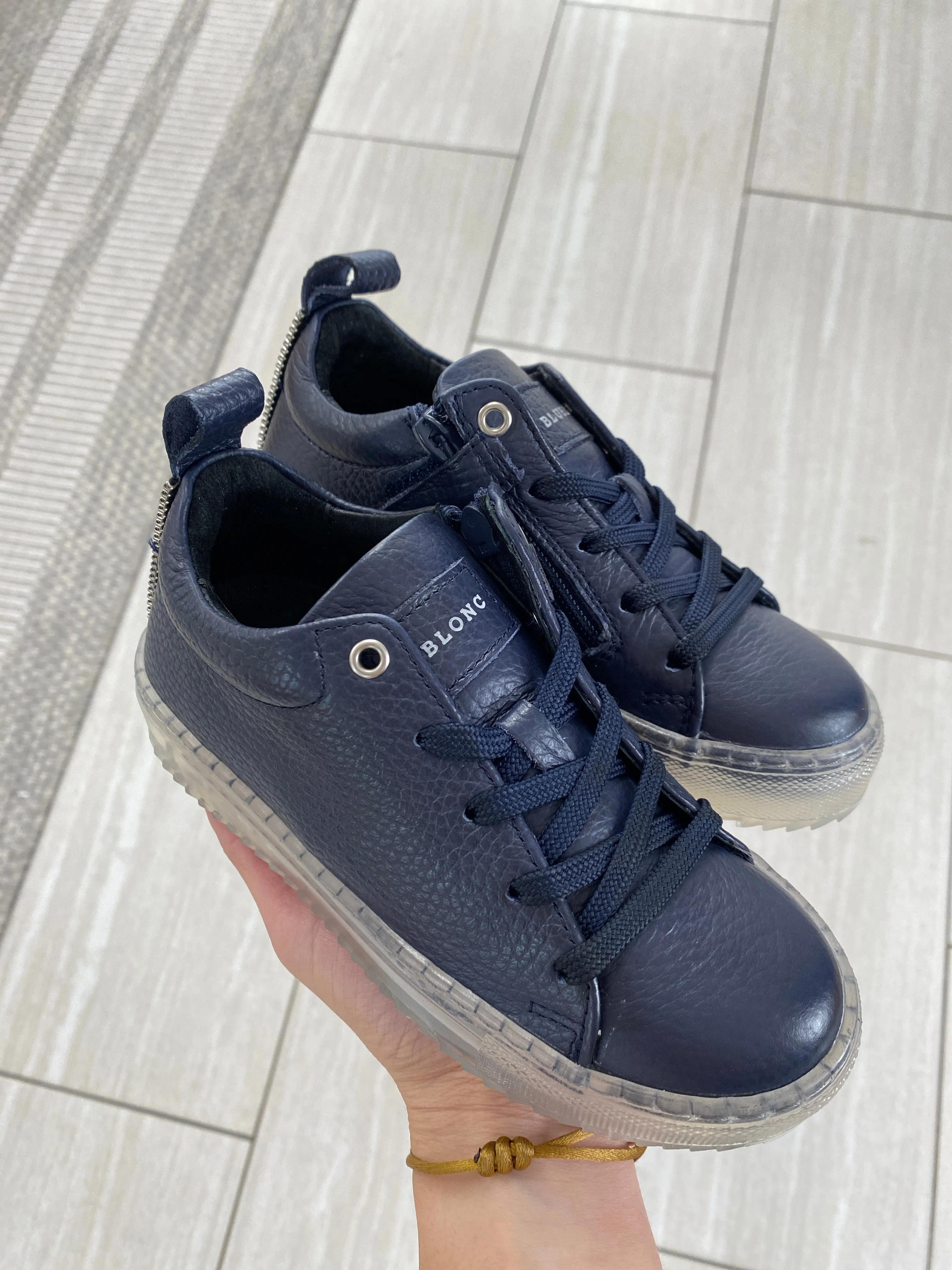 Blublonc Navy Pebbled Clear Sole Zipper Sneaker