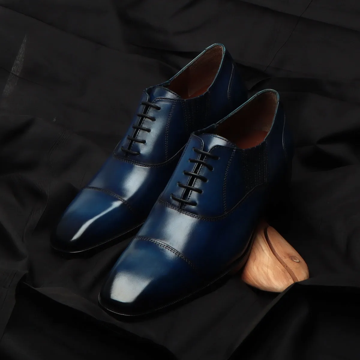 Blue Leather Side Elastic Lazy Men Oxfords by Brune & Bareskin