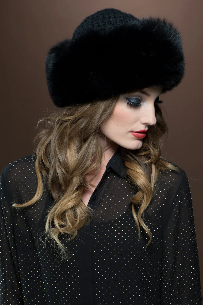 Cashmere Knit and Fox Fur Brim Hat