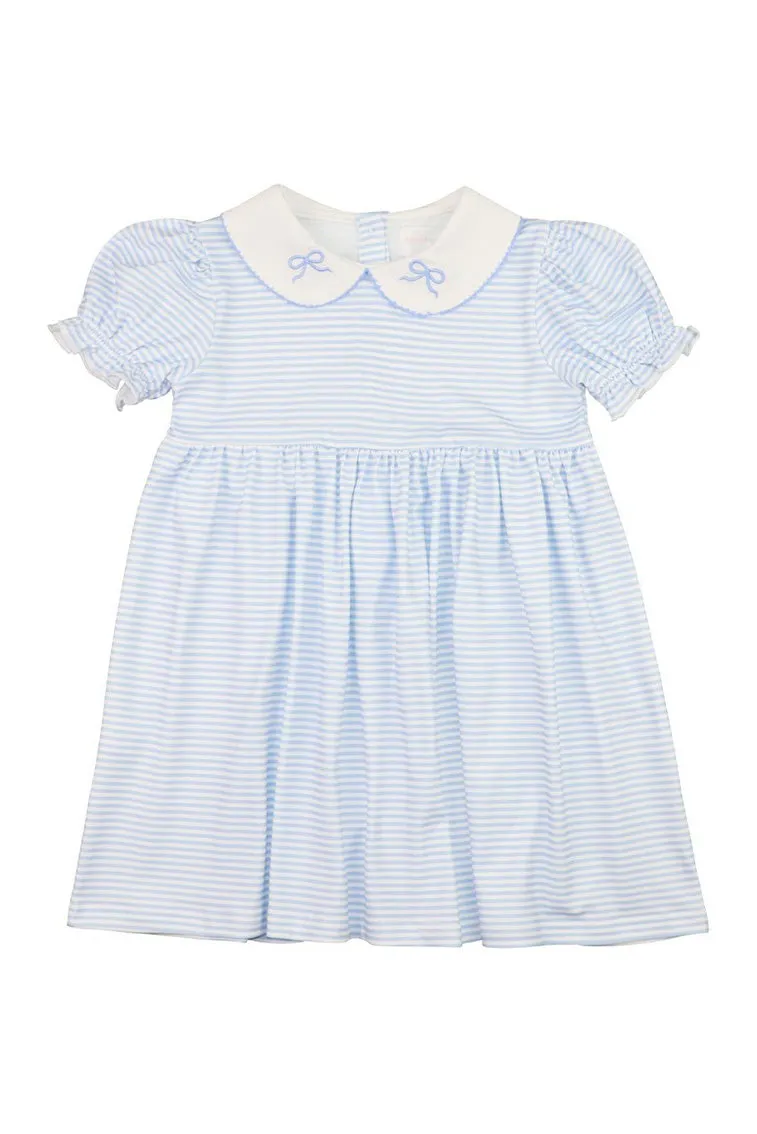 Cecil & Lou Girls Blue Striped Knit Embroidered Bow Dress