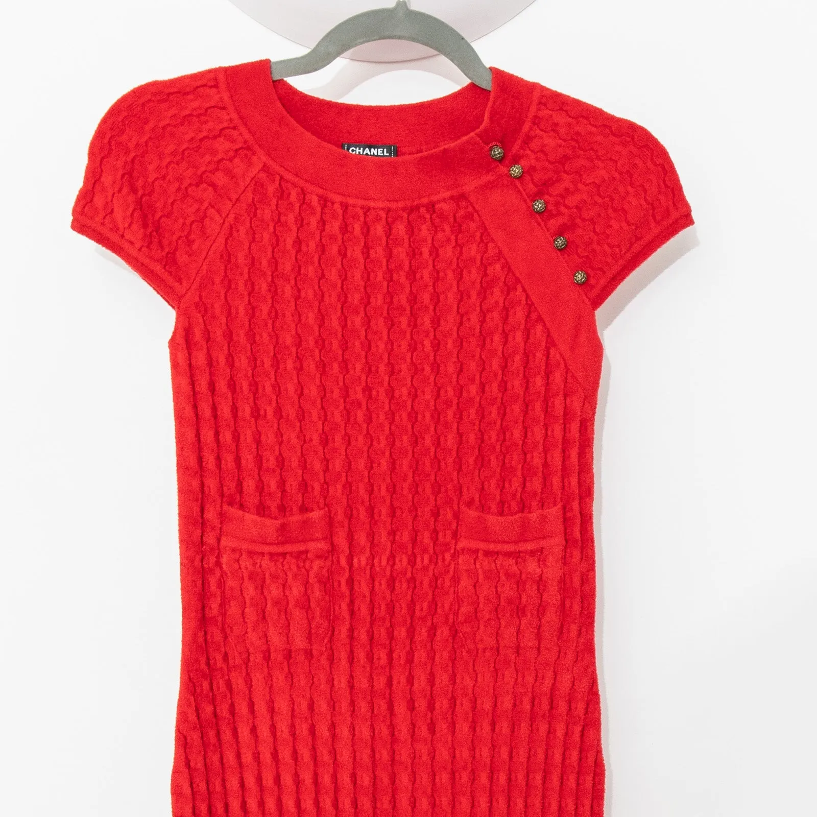 Chanel Red Boucle Knit Midi Dress