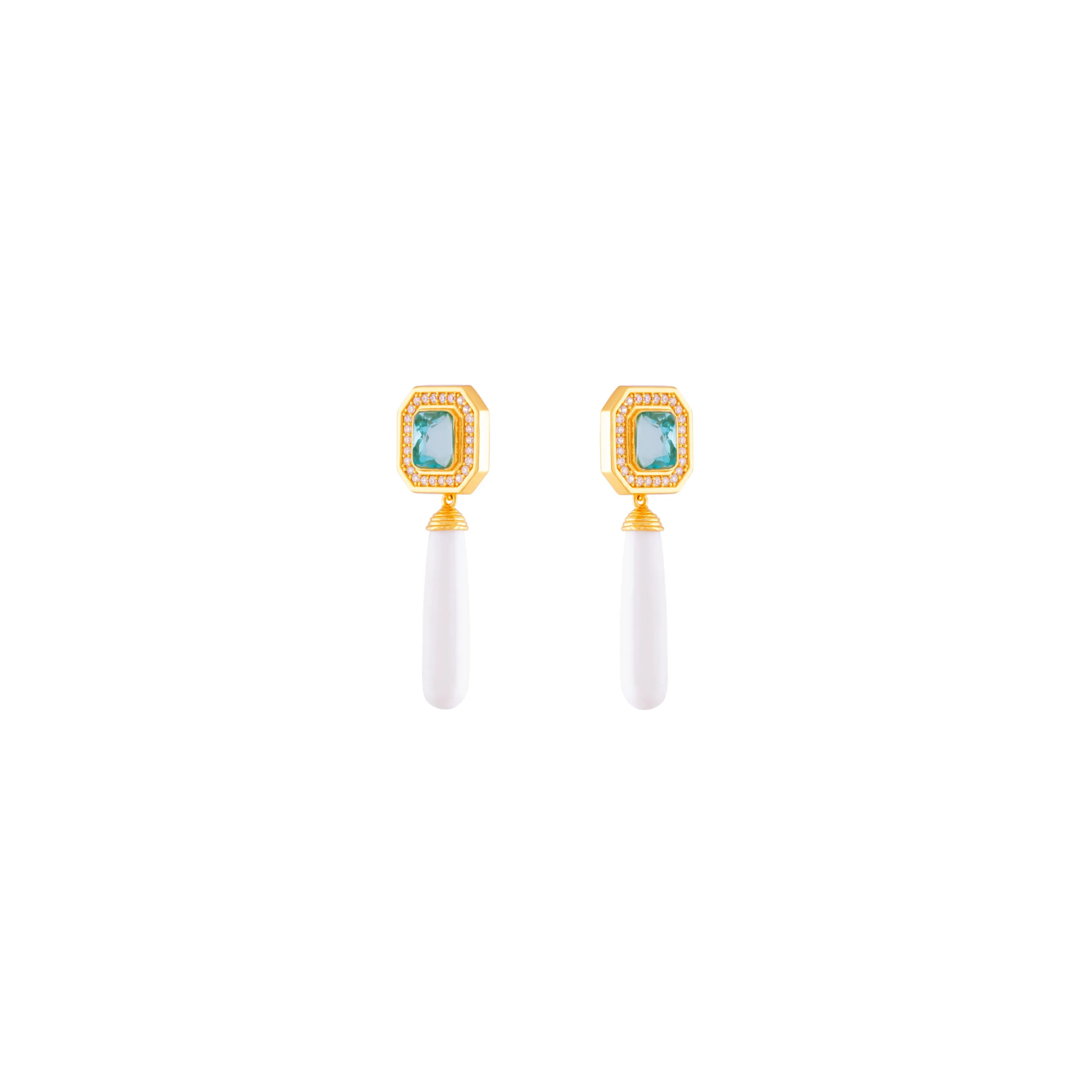 Christina Earrings Light Blue Quartz, Clear Quartz Crystal & White Stone