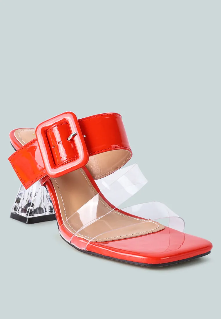 City Girl Buckle Detail Clear Spool Heel Sandals