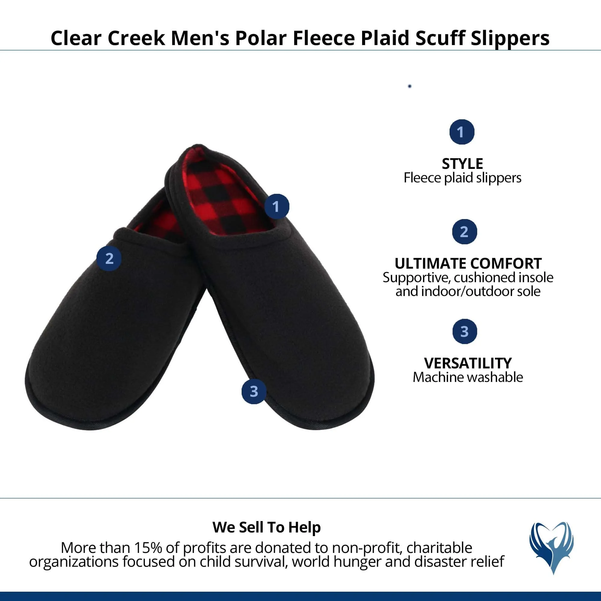 Clear Creek Men's Polar Fleece Plaid Scuff Slippers