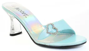 Clear Jeweled Heart Buckle Low Heel Slide Womens Shoes