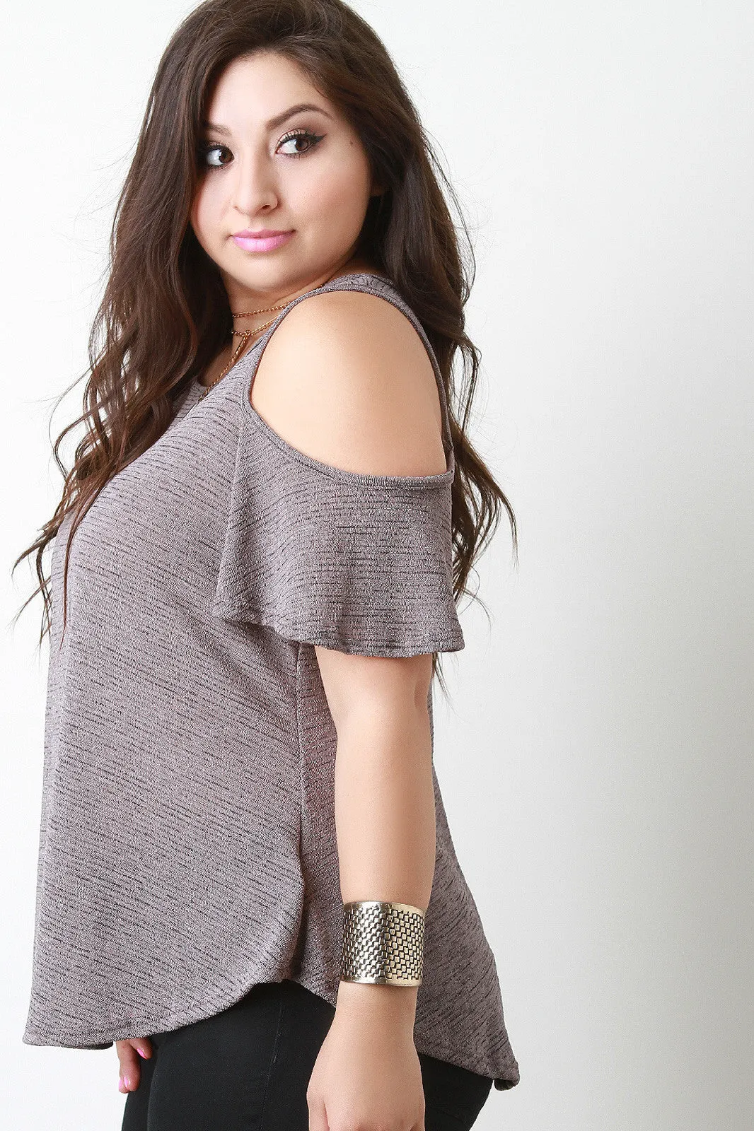 Cold Shoulder Marled Knit Top