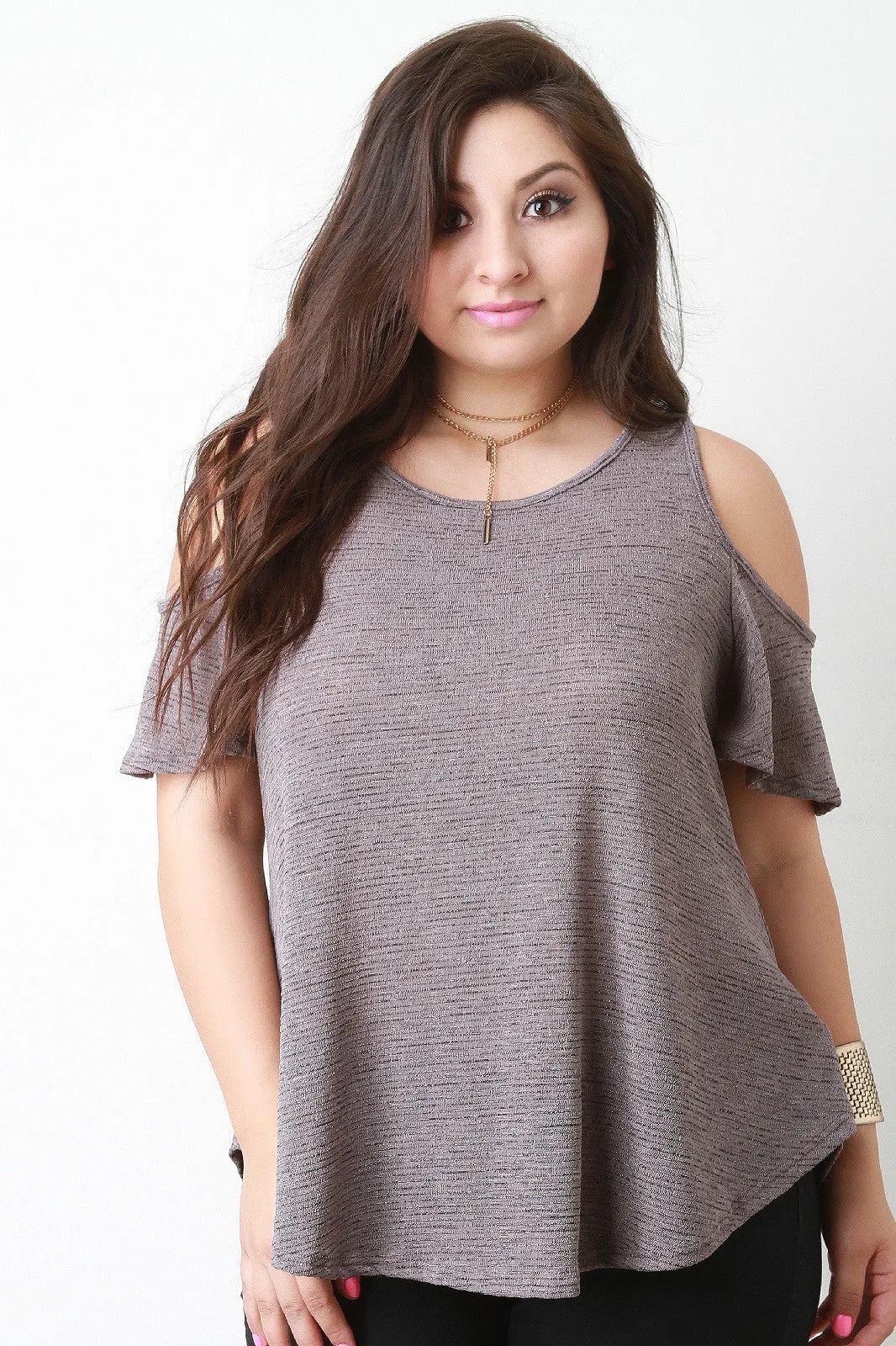 Cold Shoulder Marled Knit Top