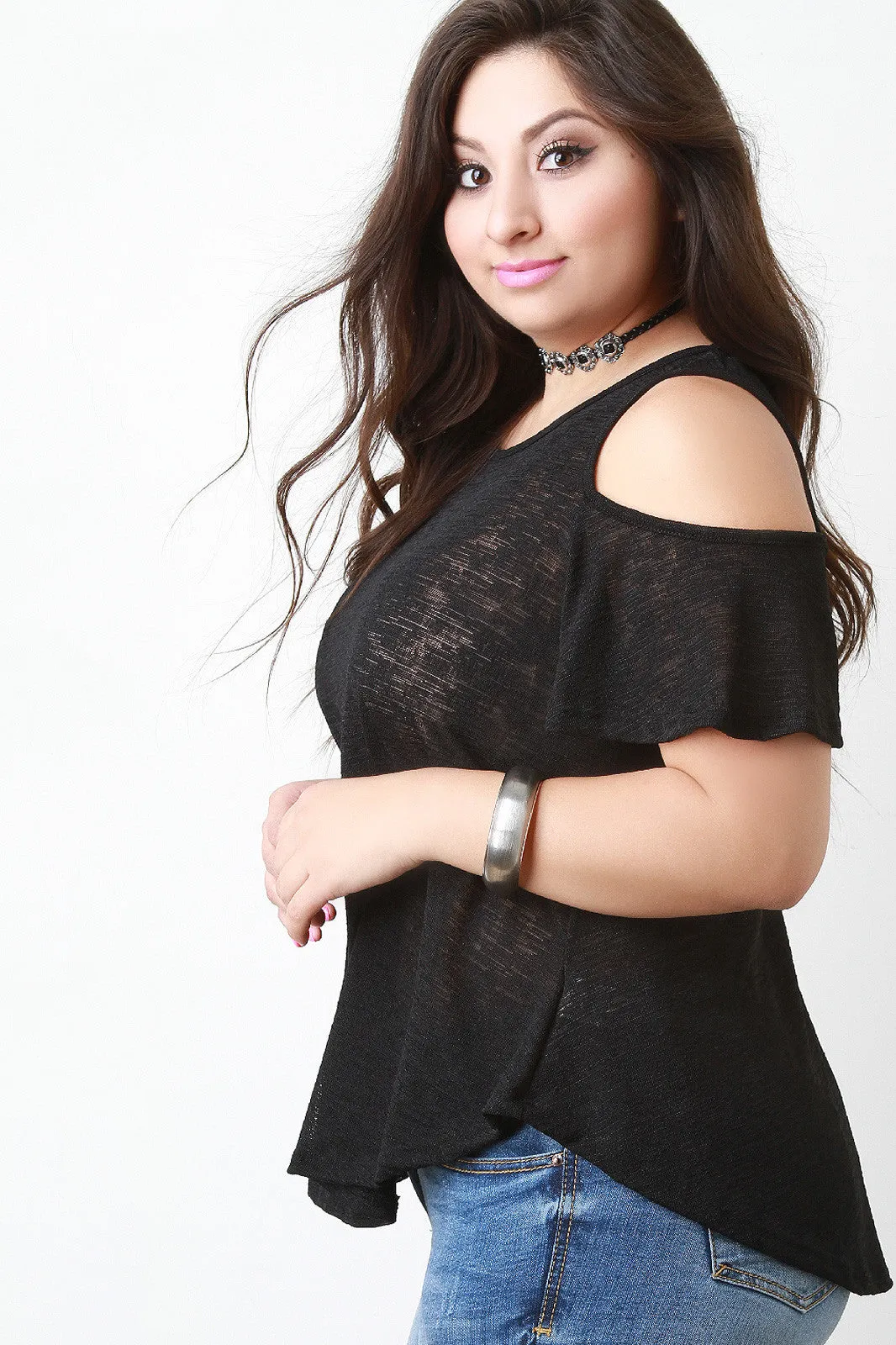 Cold Shoulder Marled Knit Top