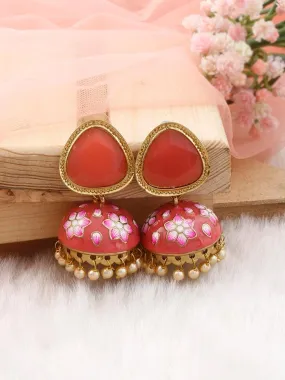 Coral Shesha Meenakari Jhumkis