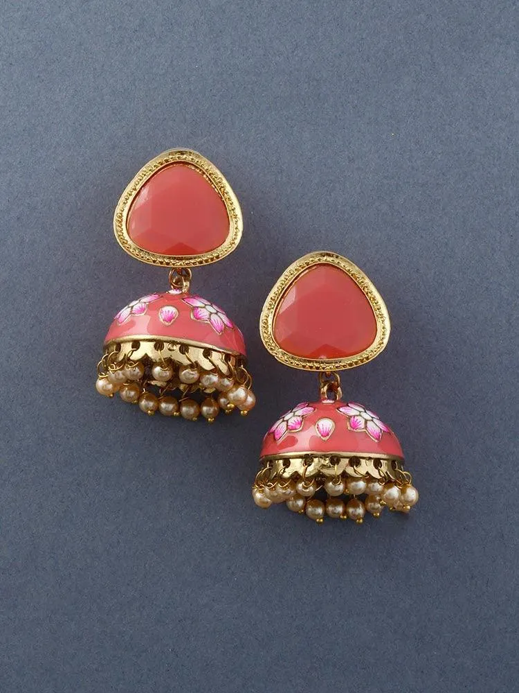 Coral Shesha Meenakari Jhumkis