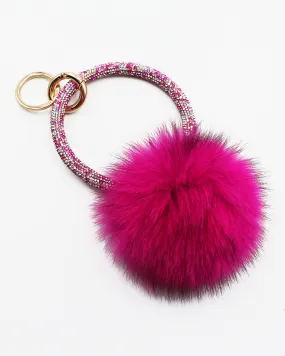 Crystal Pave Ring Key Holder with Pom Pom