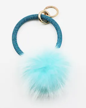 Crystal Pave Ring Key Holder with Pom Pom