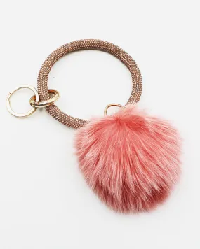 Crystal Pave Ring Key Holder with Pom Pom