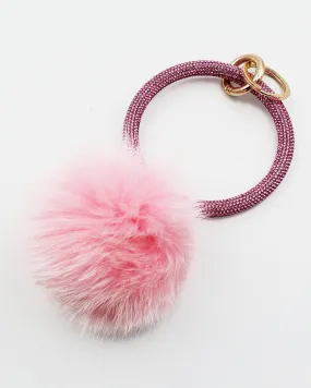 Crystal Pave Ring Key Holder with Pom Pom