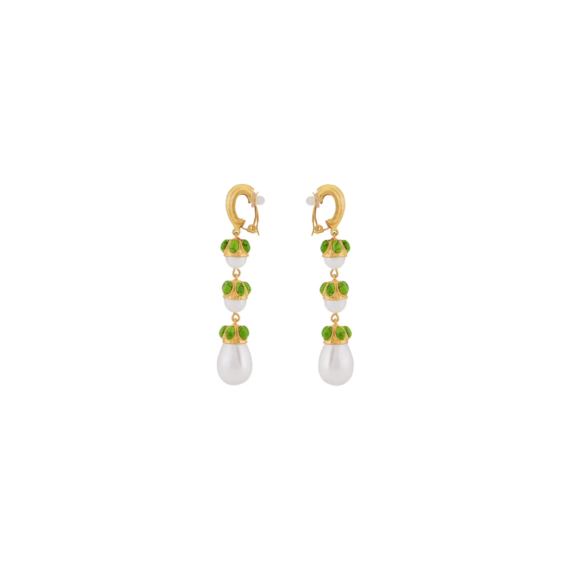 Delfina Earrings Green Turquoise & Pearl