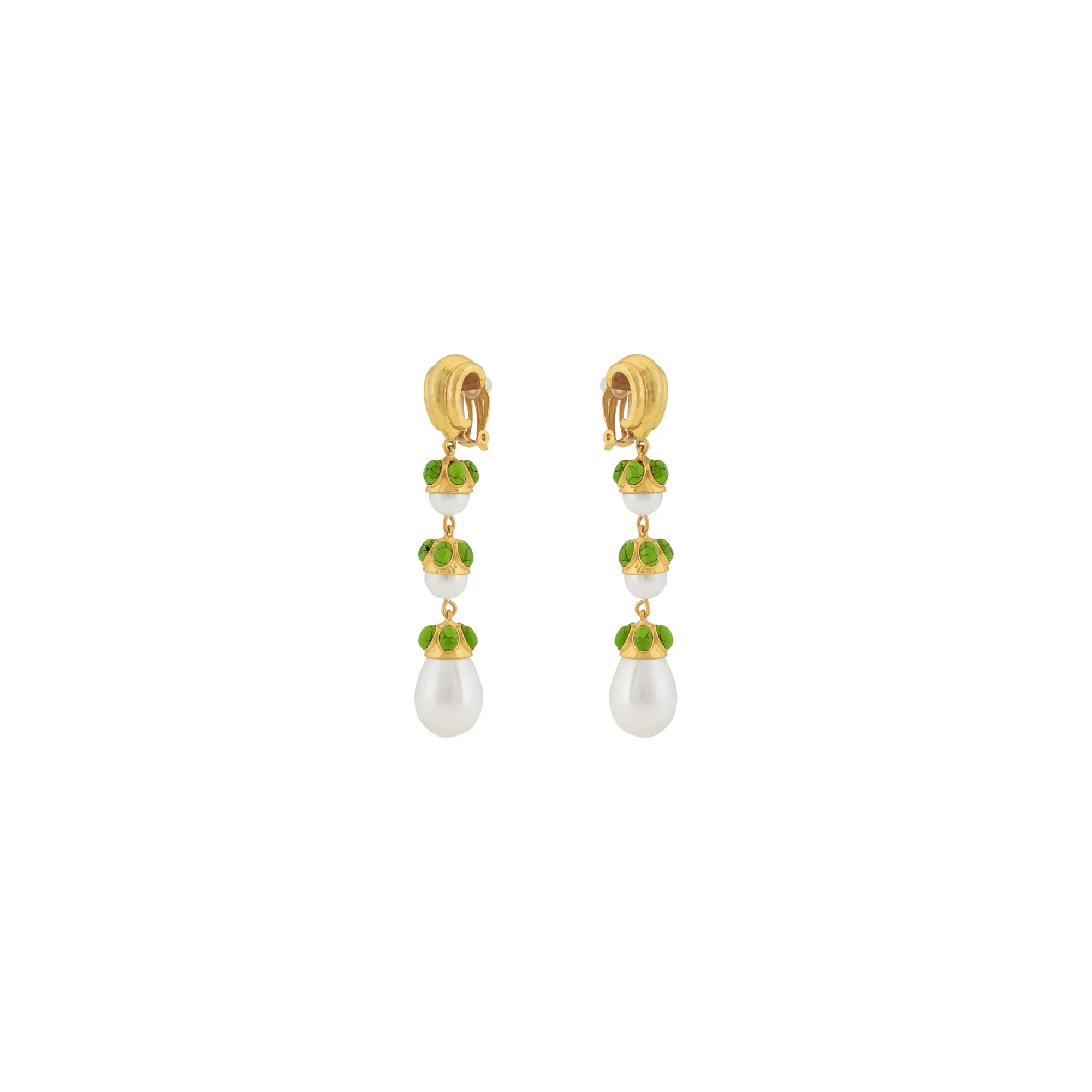 Delfina Earrings Green Turquoise & Pearl