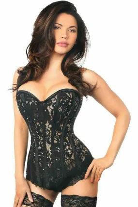 Deluxe Black Lace Steel Boned Corset with Rhinestones