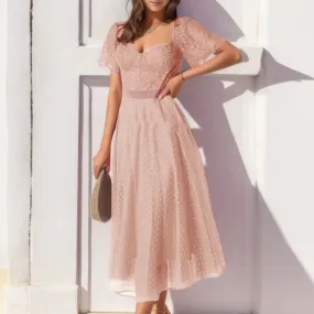 DressBetty - 2024 High Waist Vintage Square Collar Tulle Long Summer Midi Dress