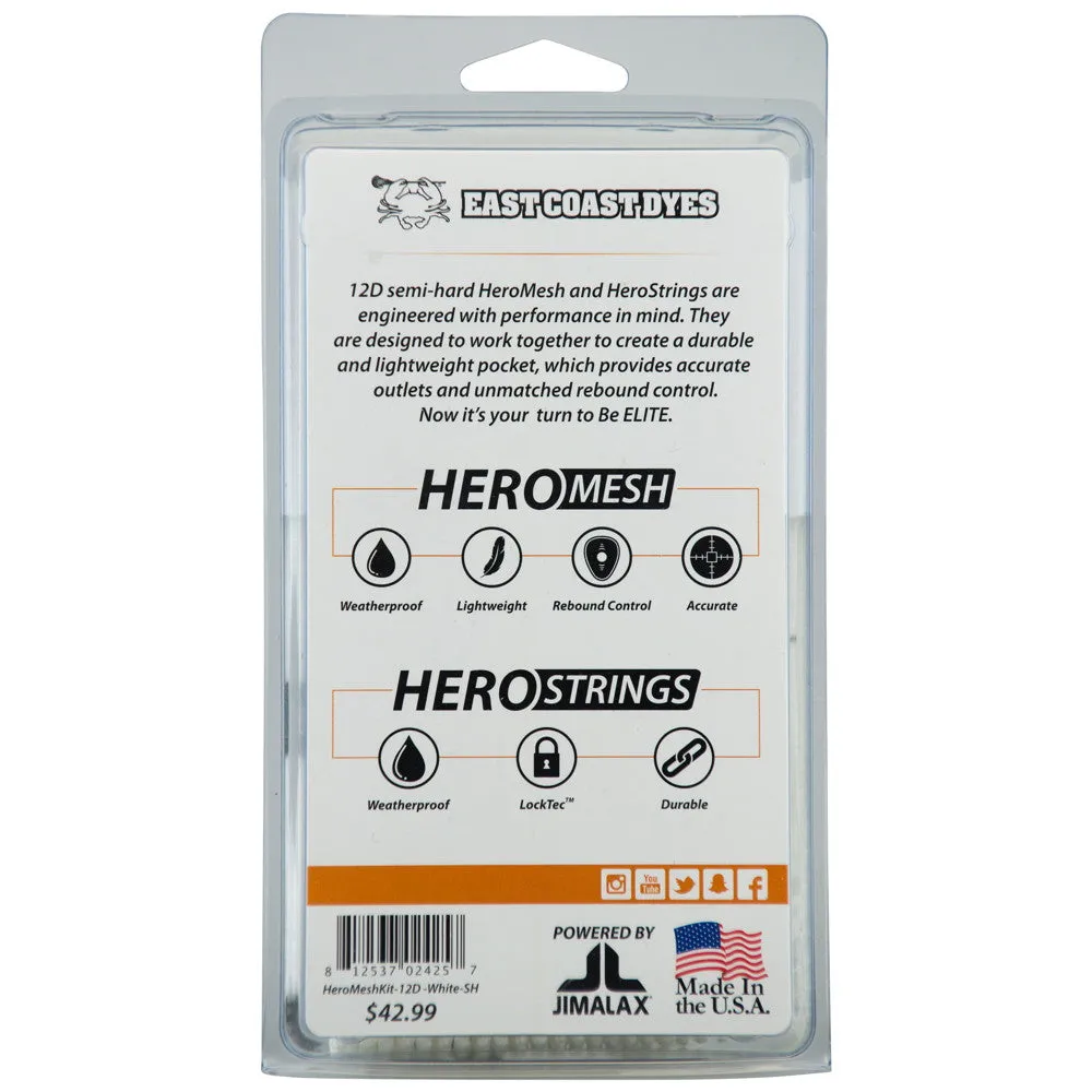 East Coast Dyes Hero Mesh 12-Diamond Semi-Hard Goalie Mesh and Hero Strings Complete Stringing Kit