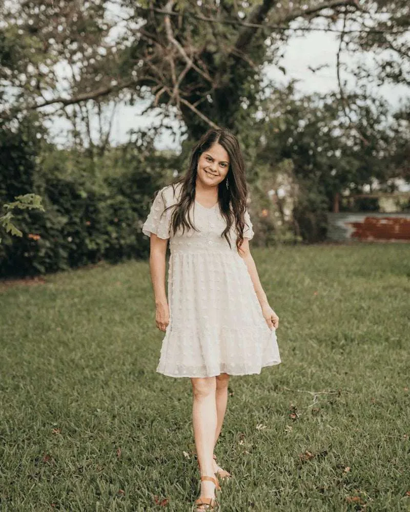 Eden Short Sleeve Dot Dress | Ivory