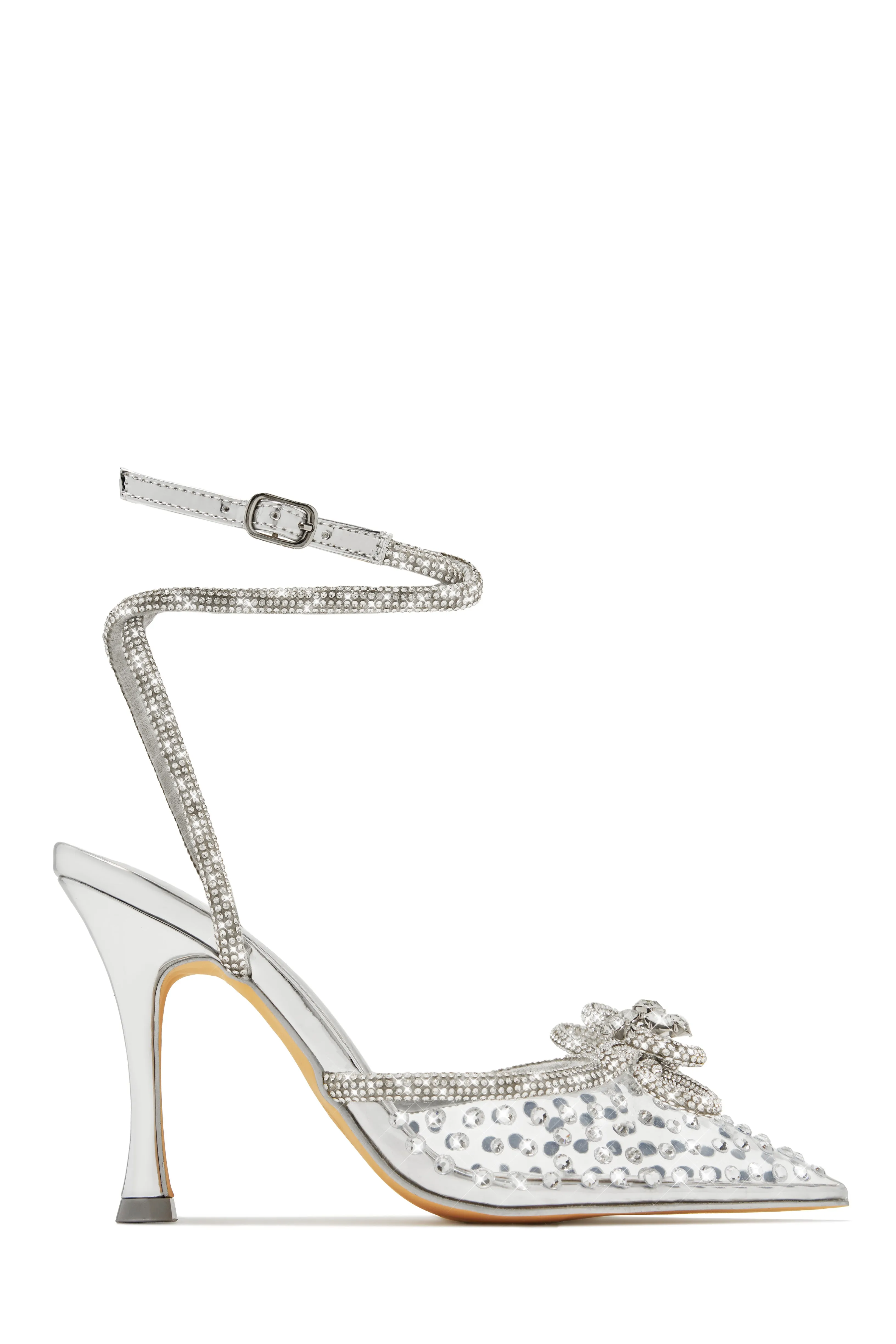 Elina Embellished Ankle Strap Pumps - Silver