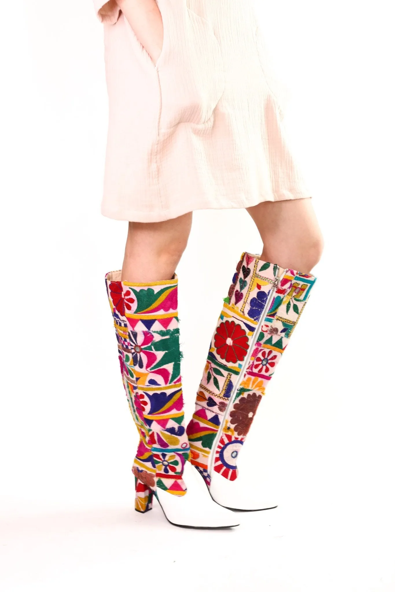 EMBROIDERED PATCHWORK TALL BOOTS SENREVE