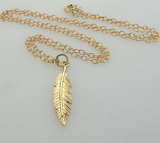 Gold Filled Feather Pendant Layer Necklace