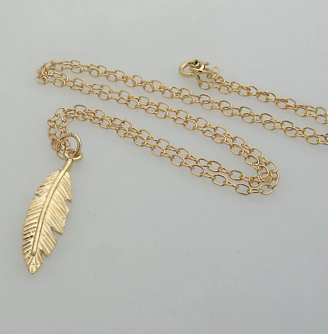 Gold Filled Feather Pendant Layer Necklace