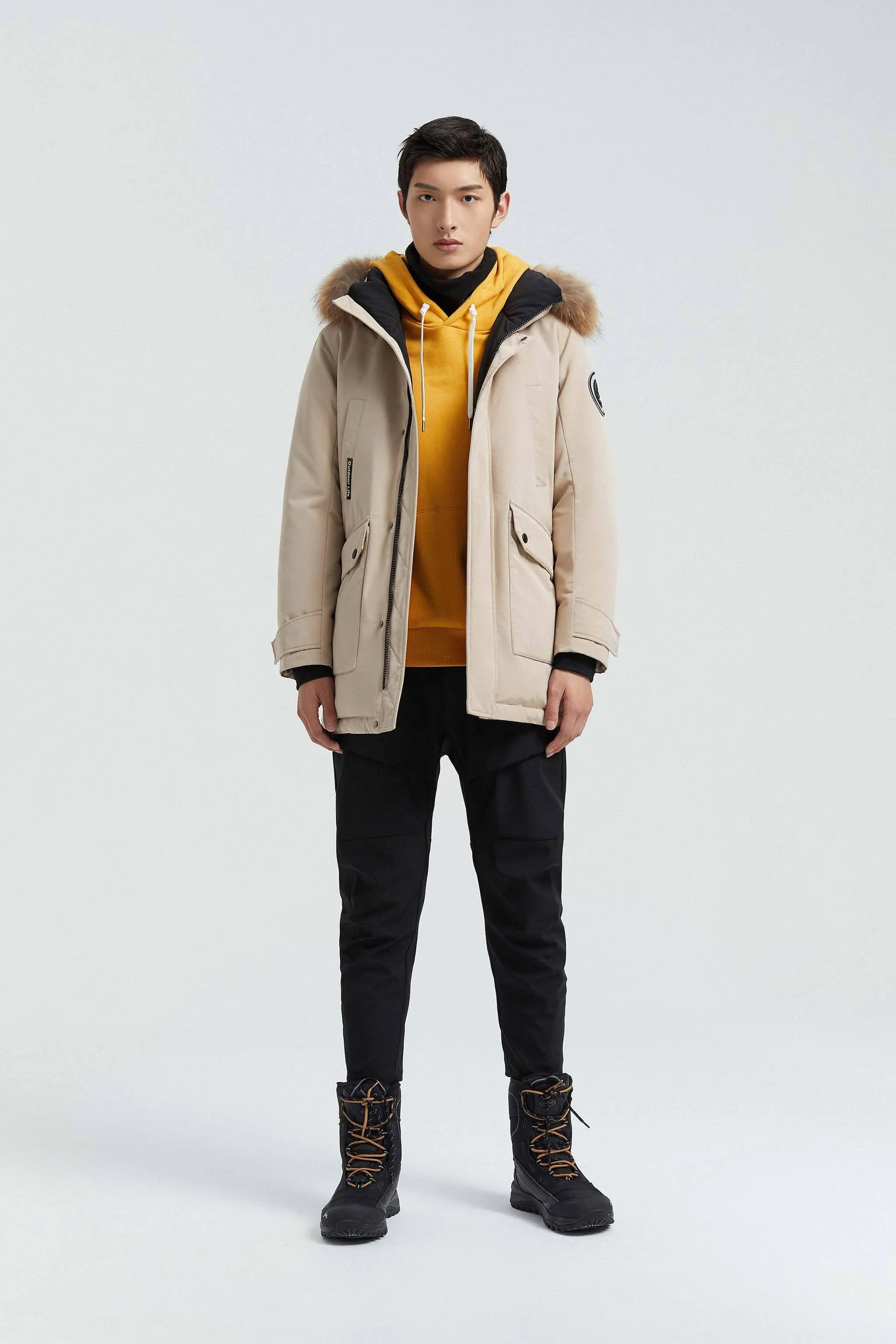 Goose Down Hooded Parka with Fur Trim