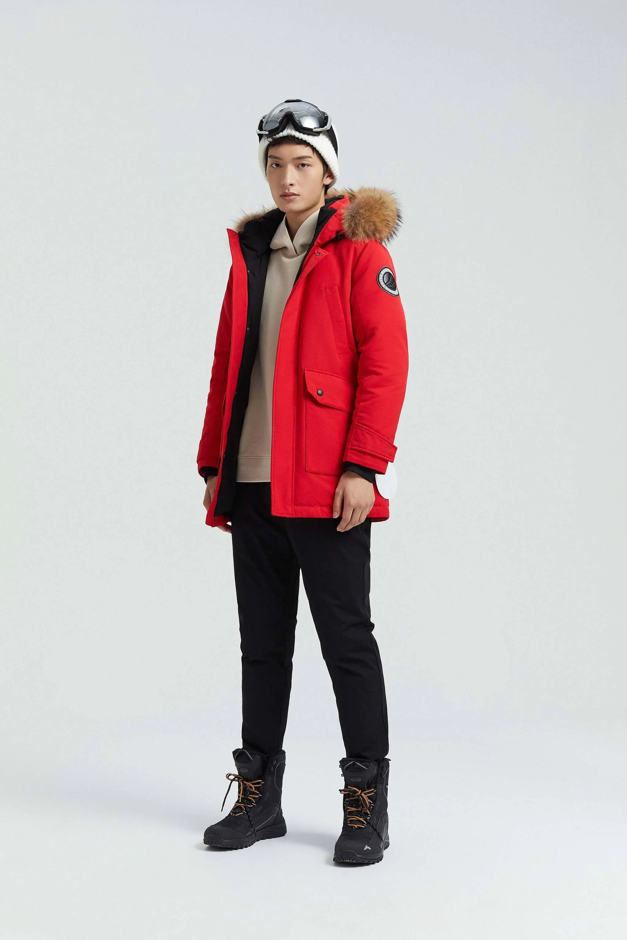 Goose Down Hooded Parka with Fur Trim