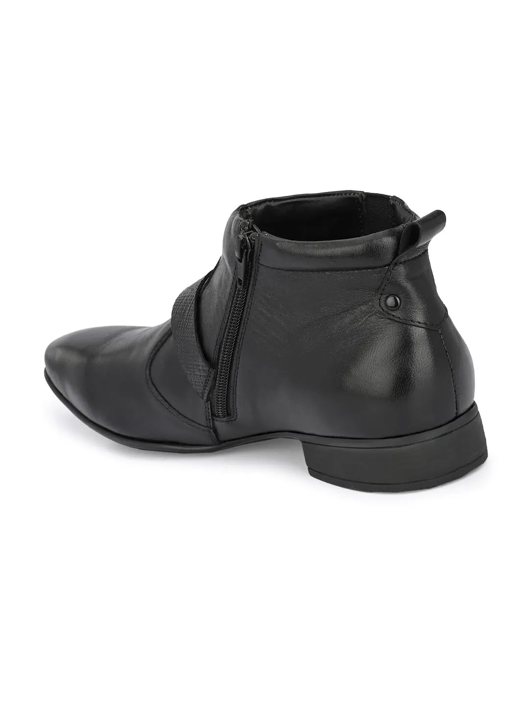 Hitz Men's Black Leather Ankle Boot Shoes with Zip Closure