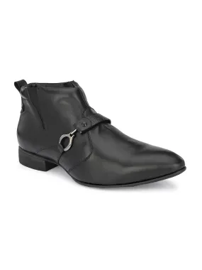 Hitz Men's Black Leather Ankle Boot Shoes with Zip Closure