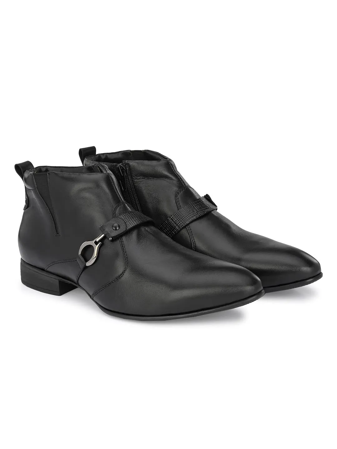 Hitz Men's Black Leather Ankle Boot Shoes with Zip Closure