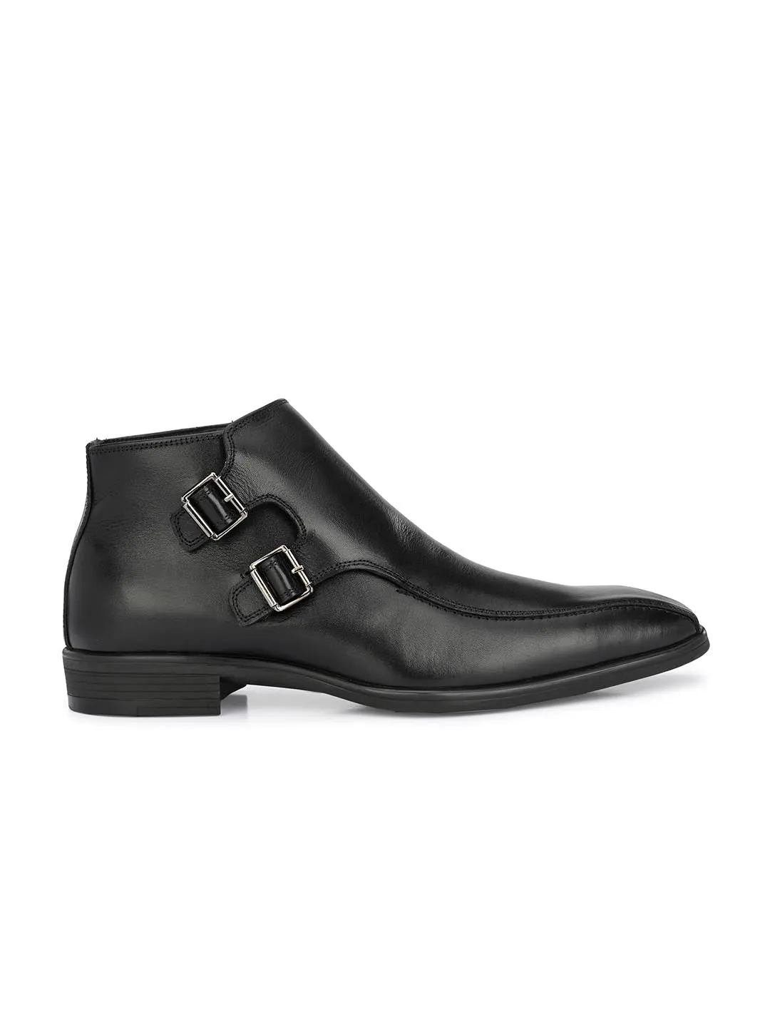 Hitz Men's Black Leather Ankle Shoes with Zip Closure