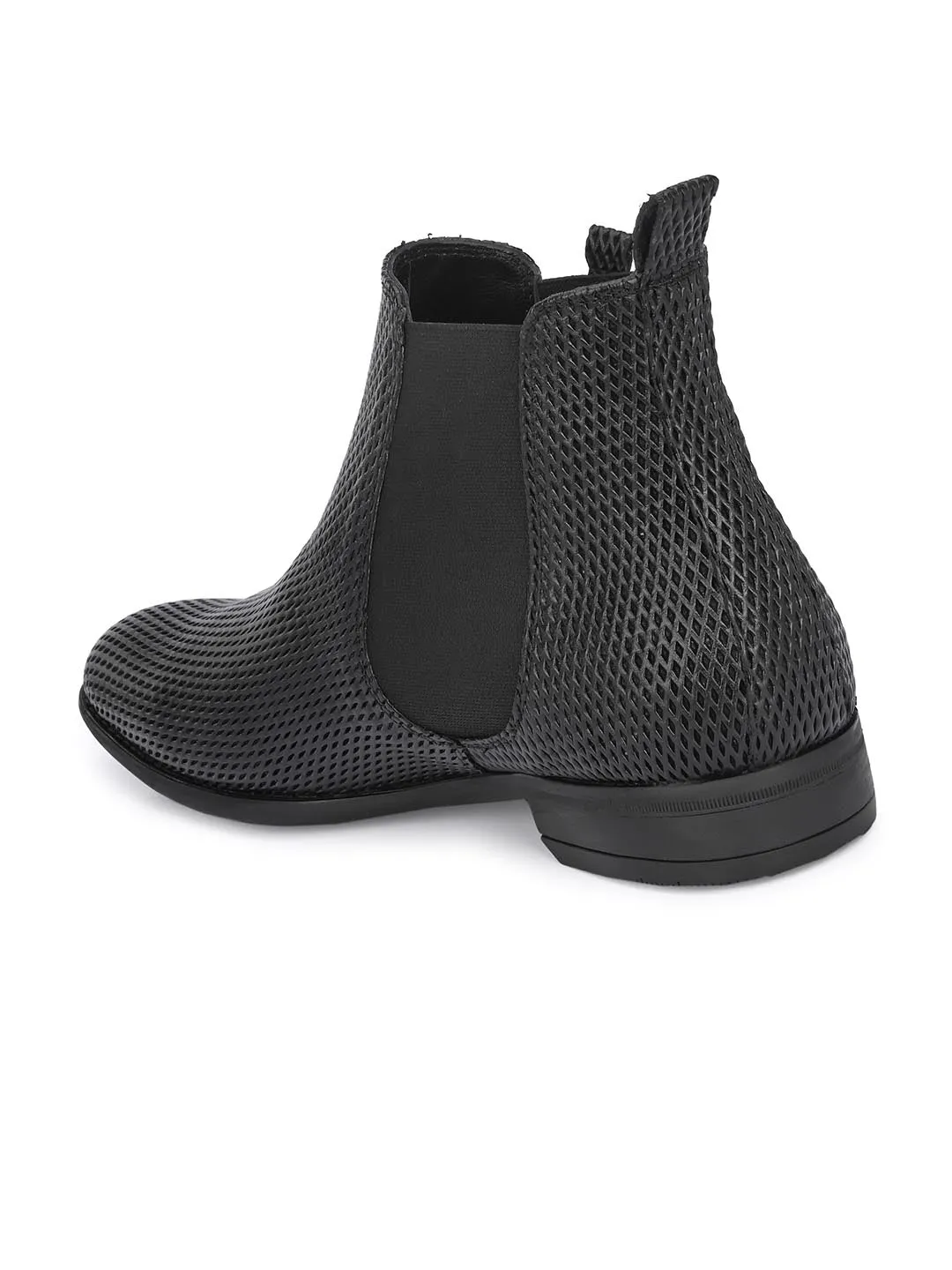 Hitz Men's Black Leather Slip-On Ankle Boot Shoes