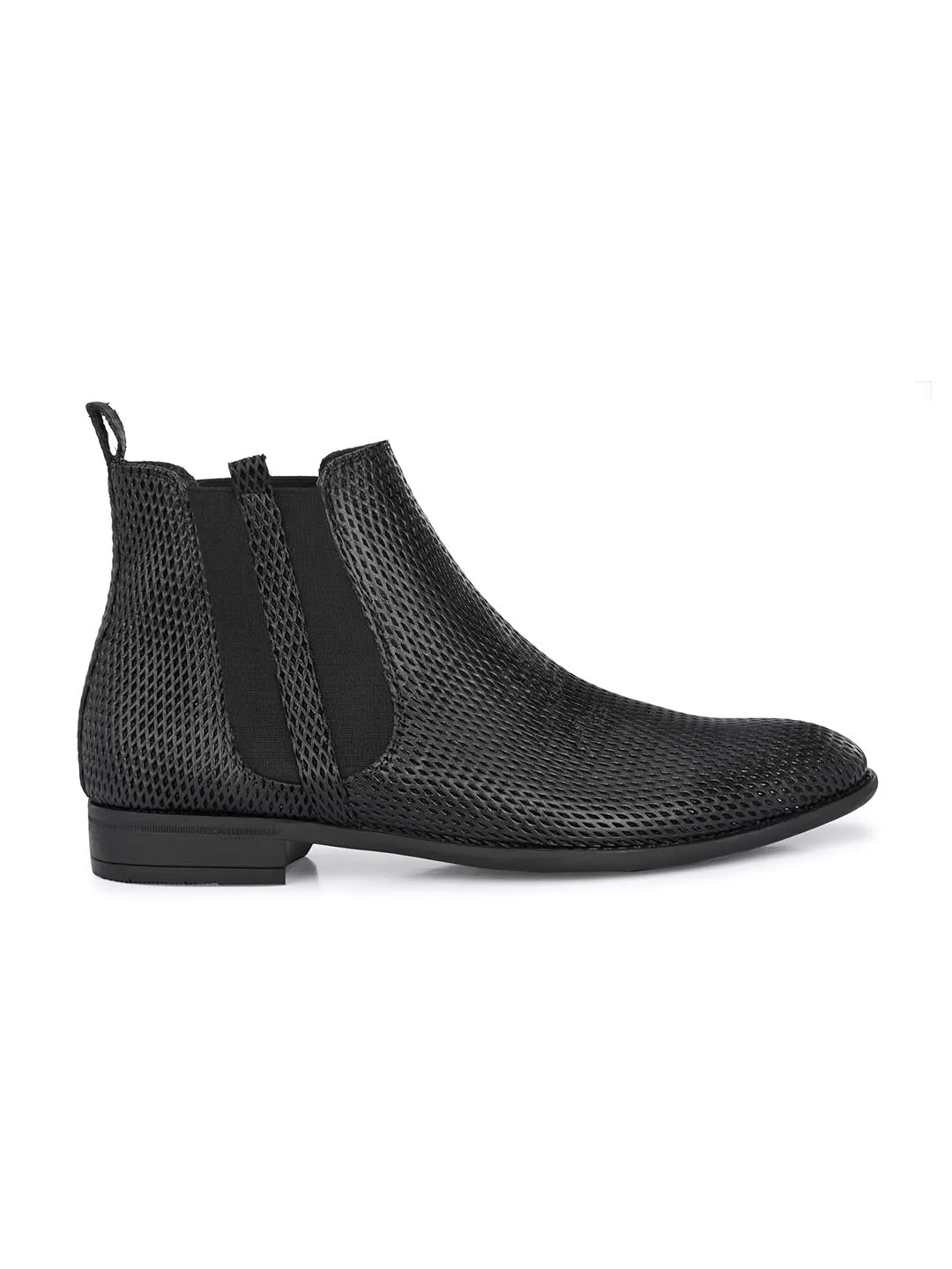 Hitz Men's Black Leather Slip-On Ankle Boot Shoes