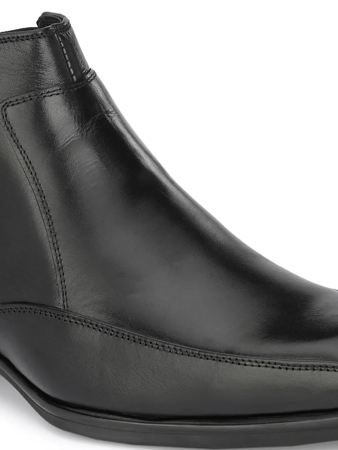 Hitz Men's Black Leather Slip On Ankle Shoes