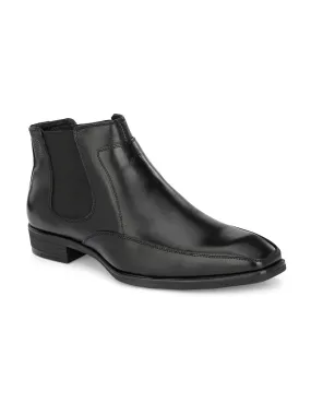 Hitz Men's Black Leather Slip On Ankle Shoes