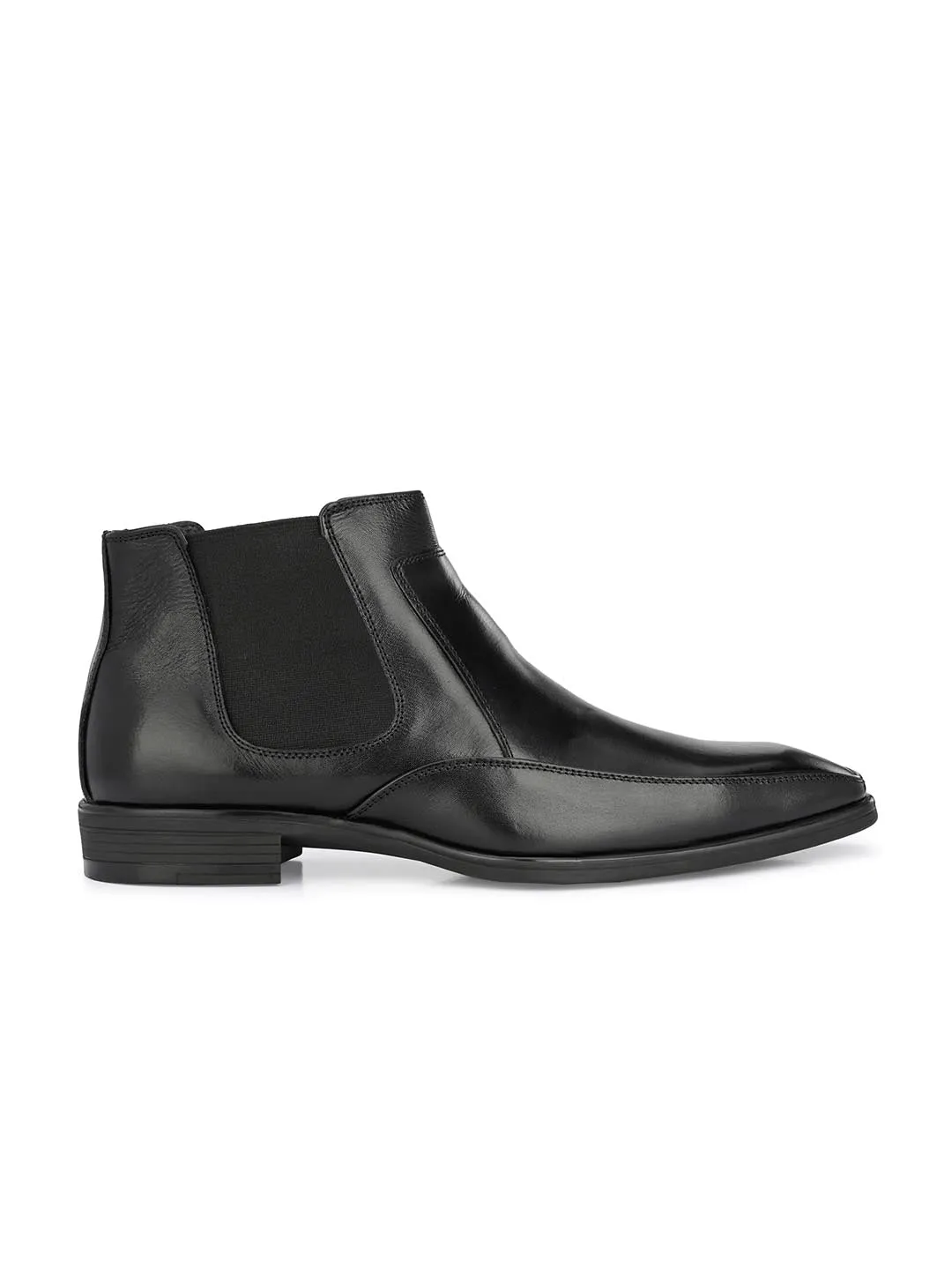 Hitz Men's Black Leather Slip On Ankle Shoes