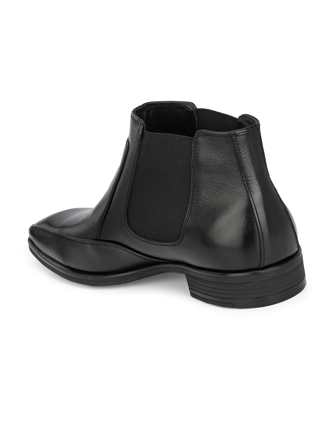 Hitz Men's Black Leather Slip On Ankle Shoes