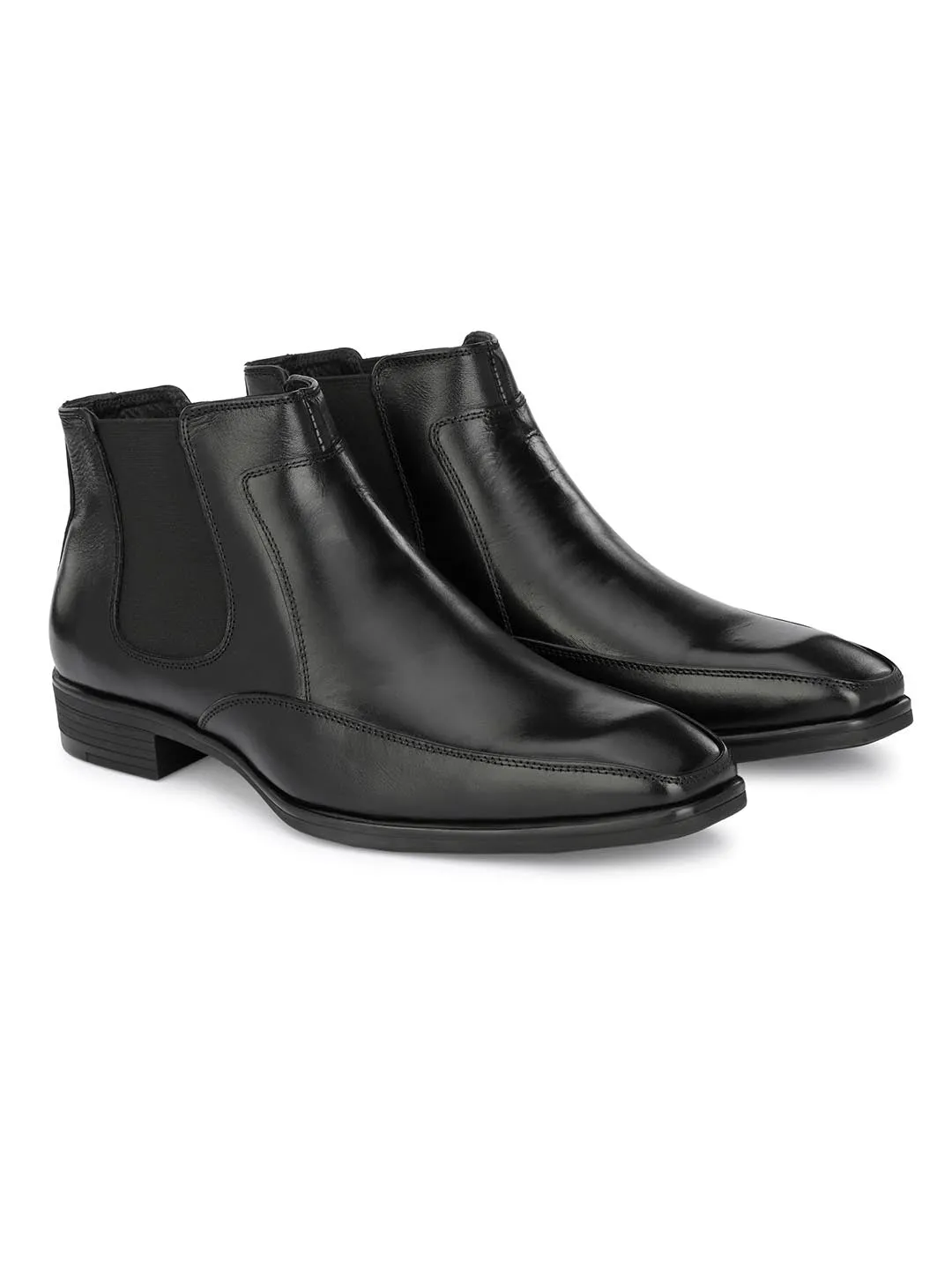 Hitz Men's Black Leather Slip On Ankle Shoes