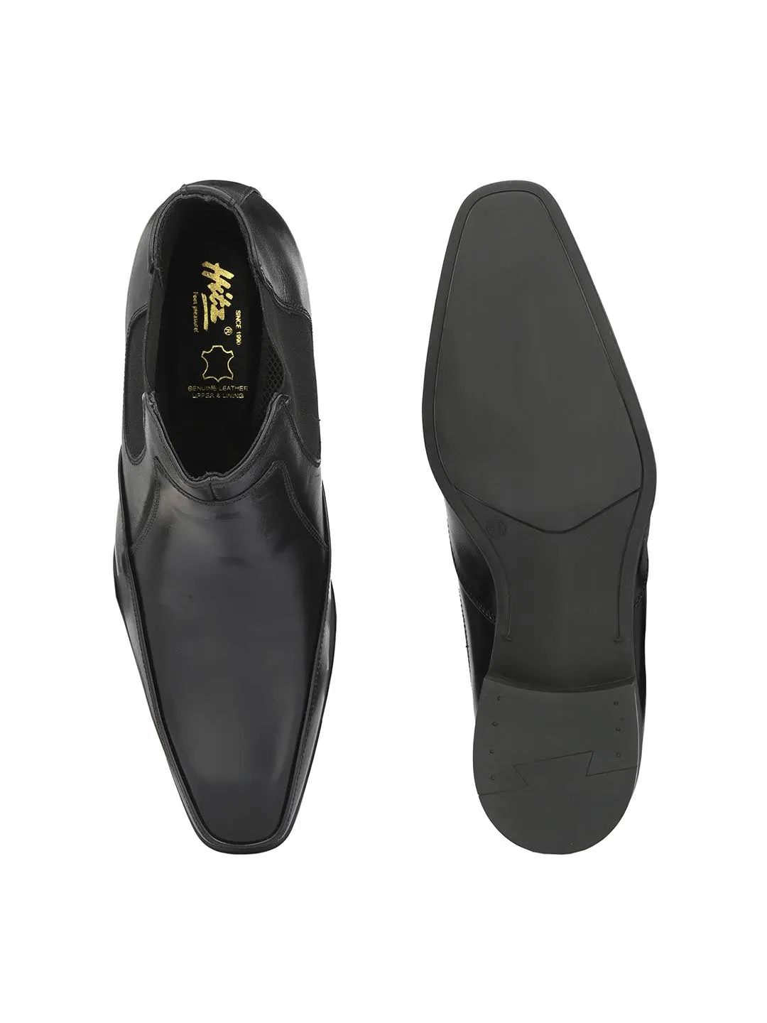 Hitz Men's Black Leather Slip On Ankle Shoes