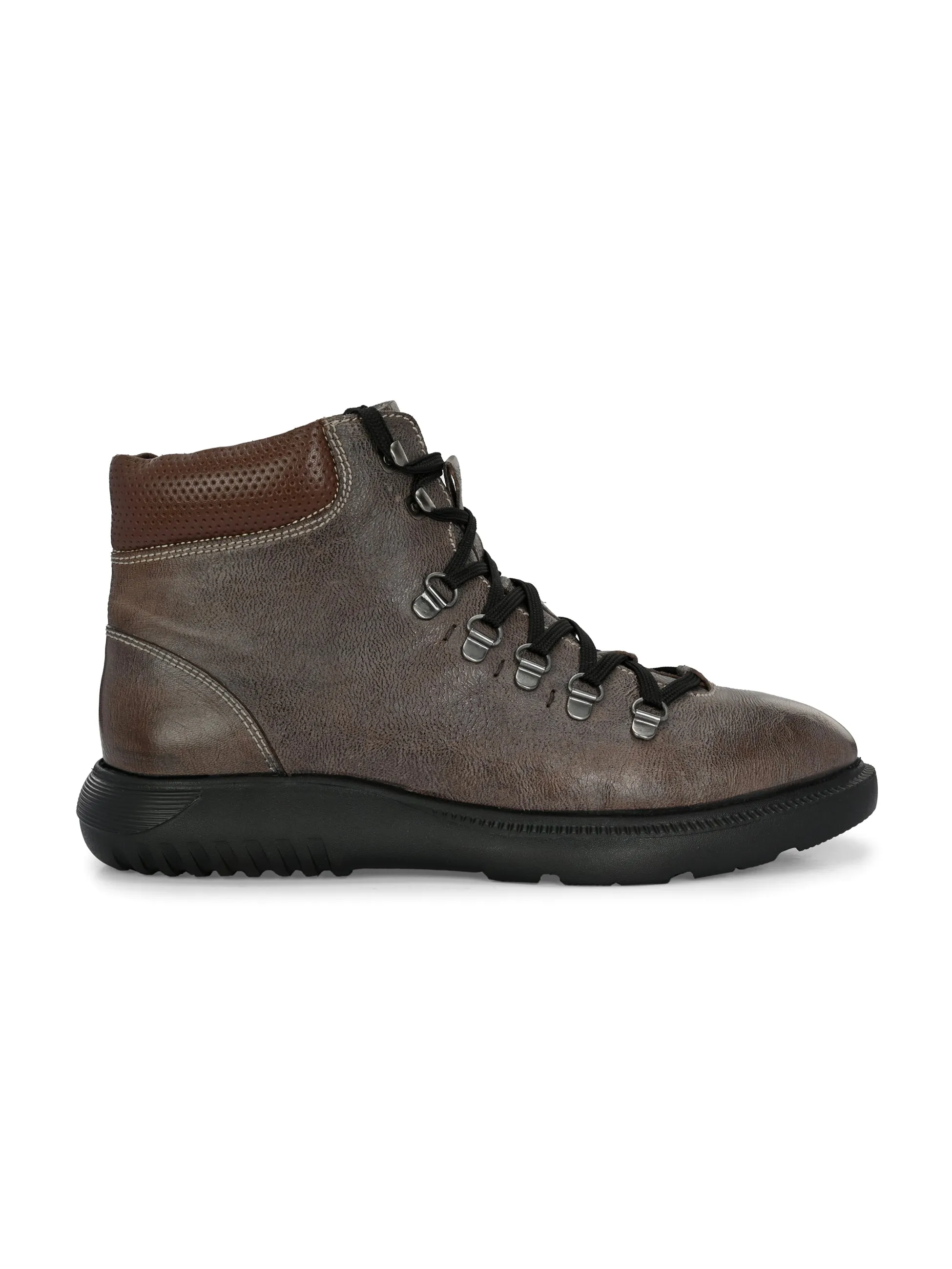 Hitz Men's Brown Leather Casual Lace Up Boots