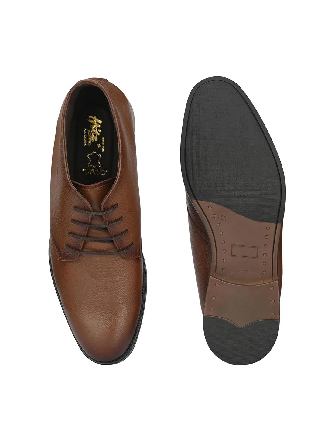 Hitz Men's Tan Leather Ankle Shoes with Laces