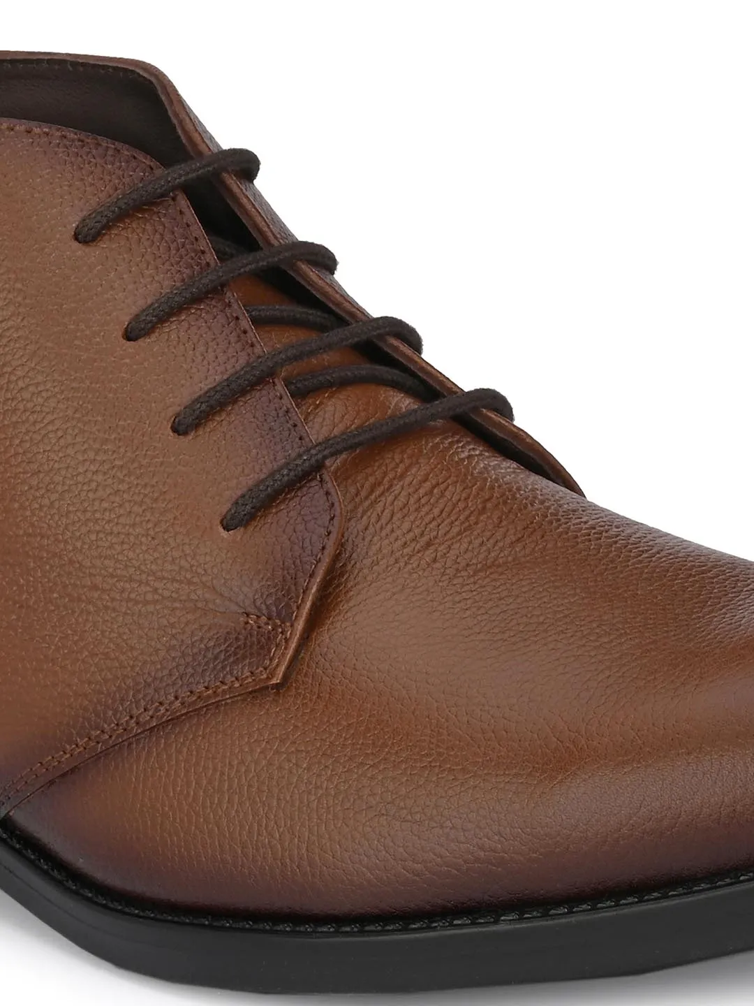 Hitz Men's Tan Leather Ankle Shoes with Laces