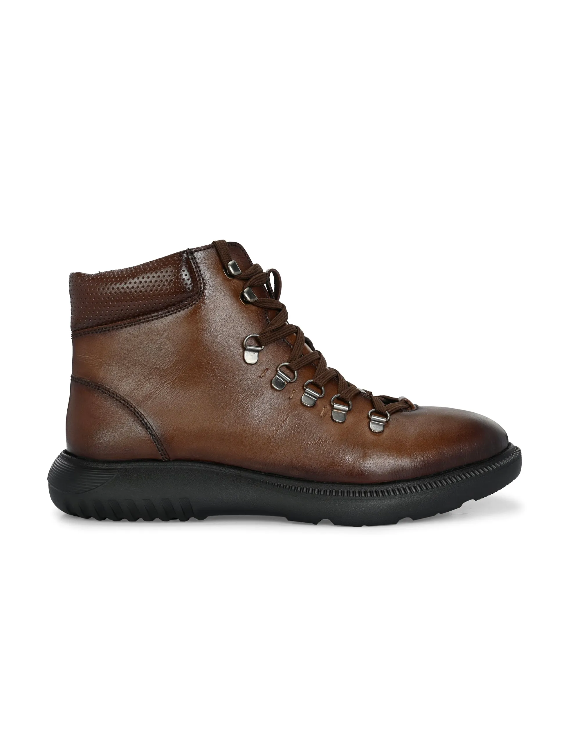 Hitz Men's Tan Leather Casual Lace Up Boots